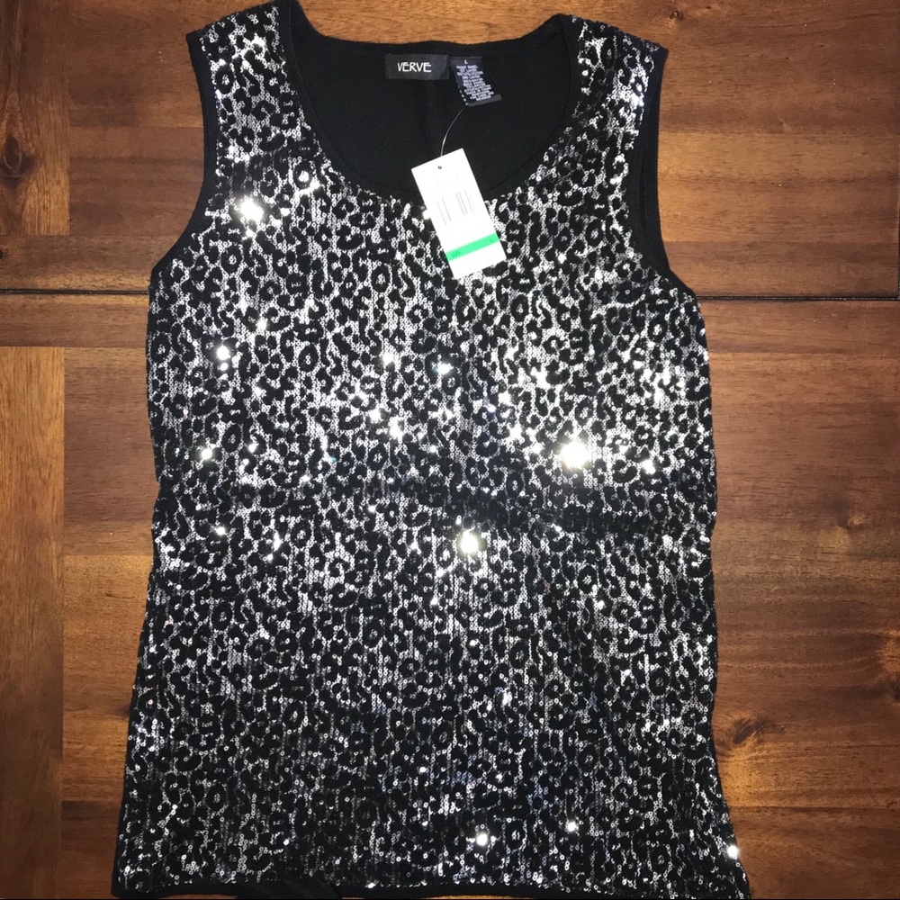 🌞VERVE LARGE BLACK SPARKLY SLEEVELESS TOP